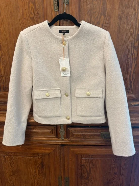 NWT Quince 100% Merino Wool Collarless Cropped Jacket - Bone - M - Picture 12 of 14
